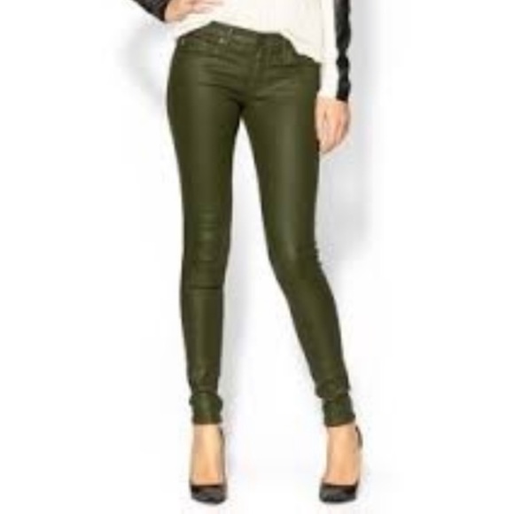 AG Jeans The Absolute Legging Extreme Skinny Jeans In Waxed Olive Green Sz 25 26 - Picture 1 of 11